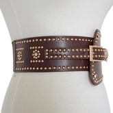 Pu Leather Black Rivet Asymmetrical Elastic Wide Belt Personality Women New Fashion All-match Autumn Winter